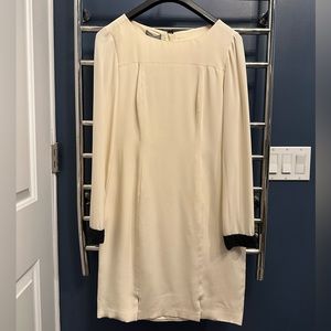 Sachin + Babi cream size 6 long sleeve shift dress with black beaded cuffs. NWT.